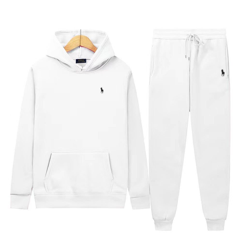 Set Casual Polo Felpa con Cappuccio e Pantaloni - Logo Ricamato
