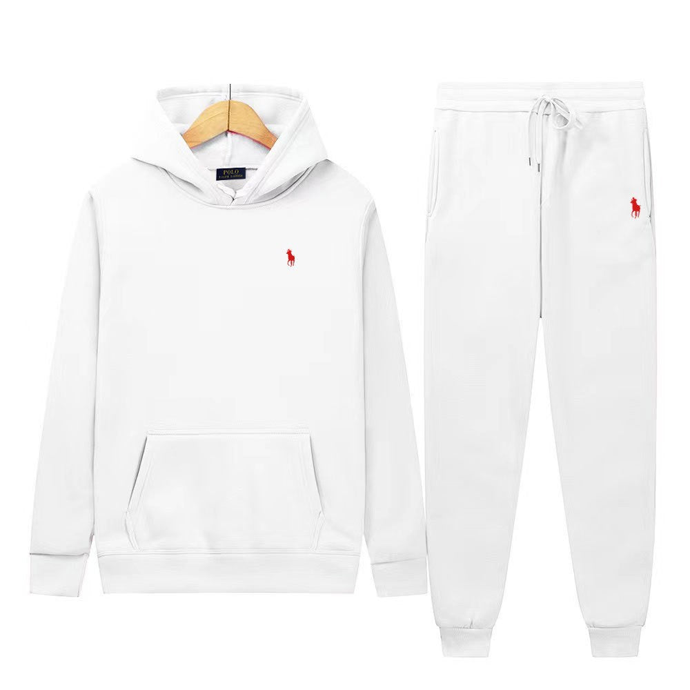 Set Casual Polo Felpa con Cappuccio e Pantaloni - Logo Ricamato