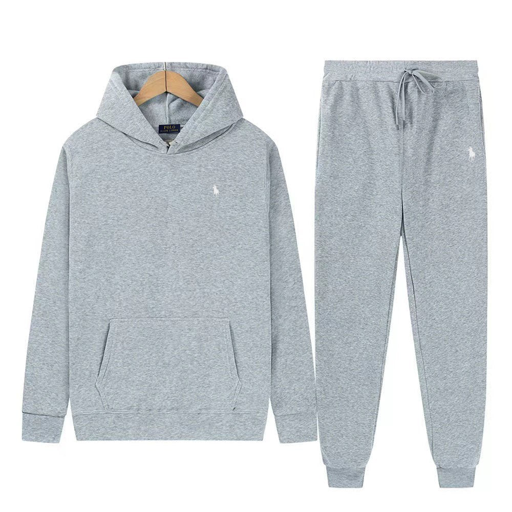 Set Casual Polo Felpa con Cappuccio e Pantaloni - Logo Ricamato