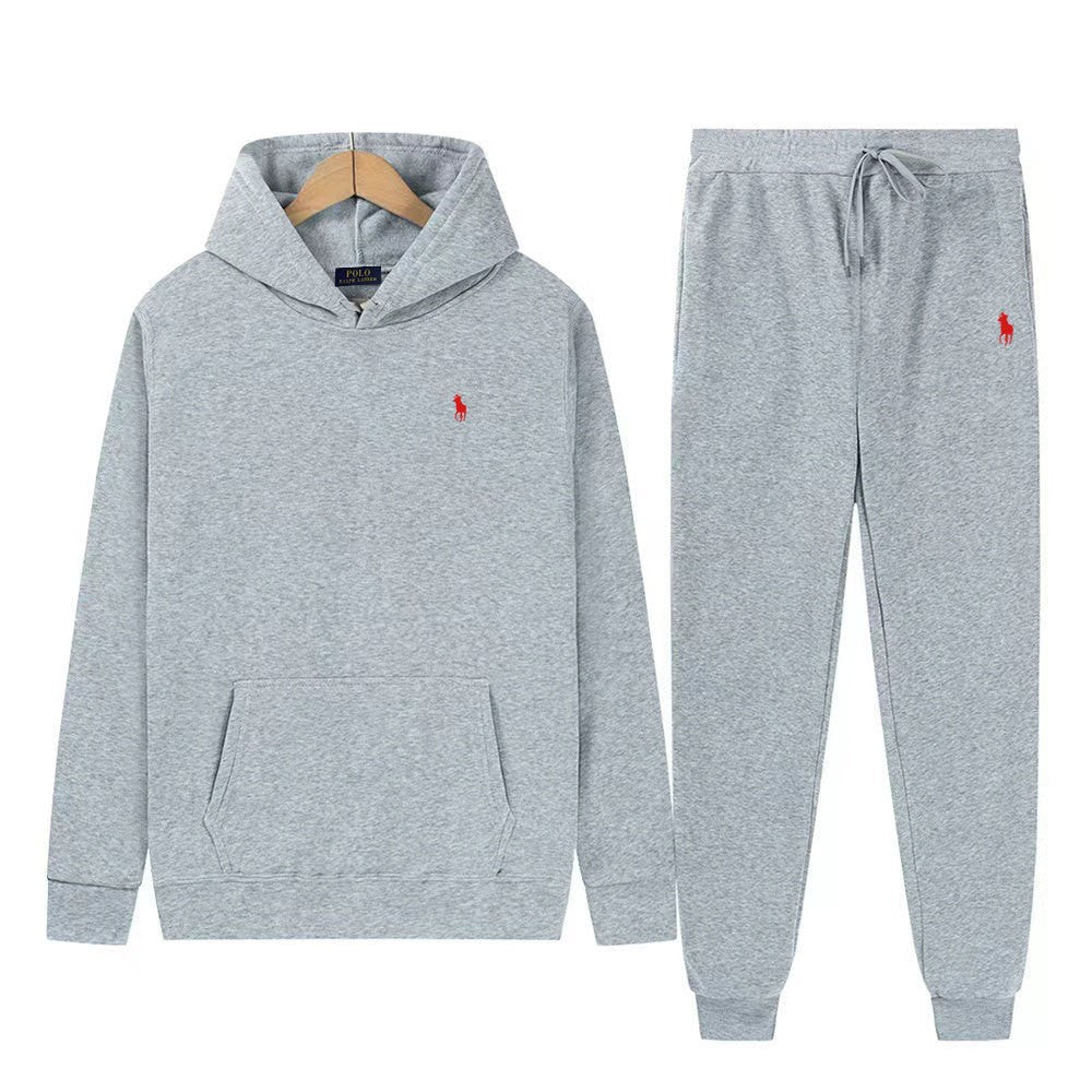 Set Casual Polo Felpa con Cappuccio e Pantaloni - Logo Ricamato